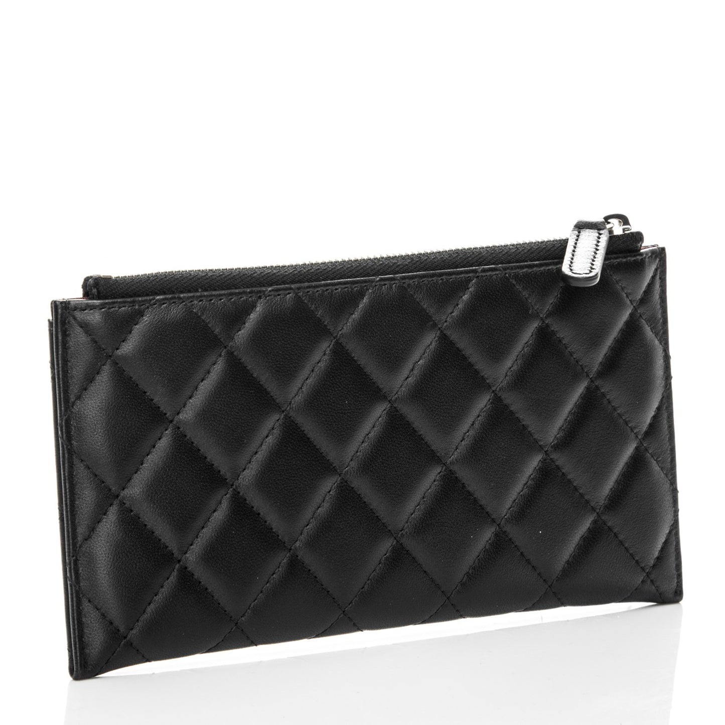 Lambskin Quilted Zip Pouch Black