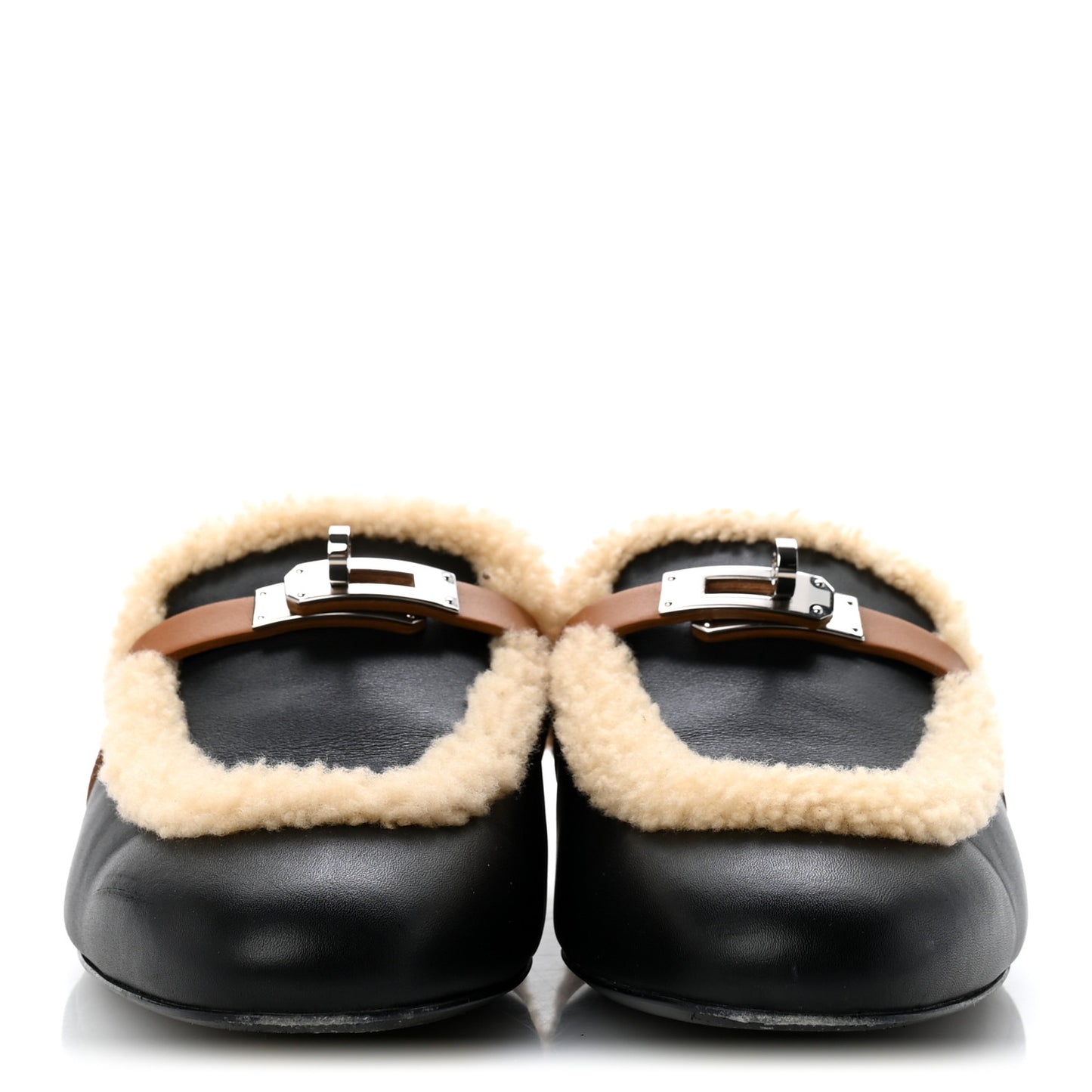 Shearling Calfskin Womens Oz Mules 40.5 Naturel Black