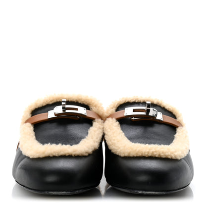Hermes Shearling Calfskin Womens Oz Mules 40.5 Naturel Black 3 of 11