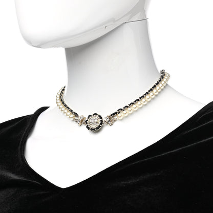 Chanel Pearl Crystal Lambskin CC Choker Gold Black 1 of 5