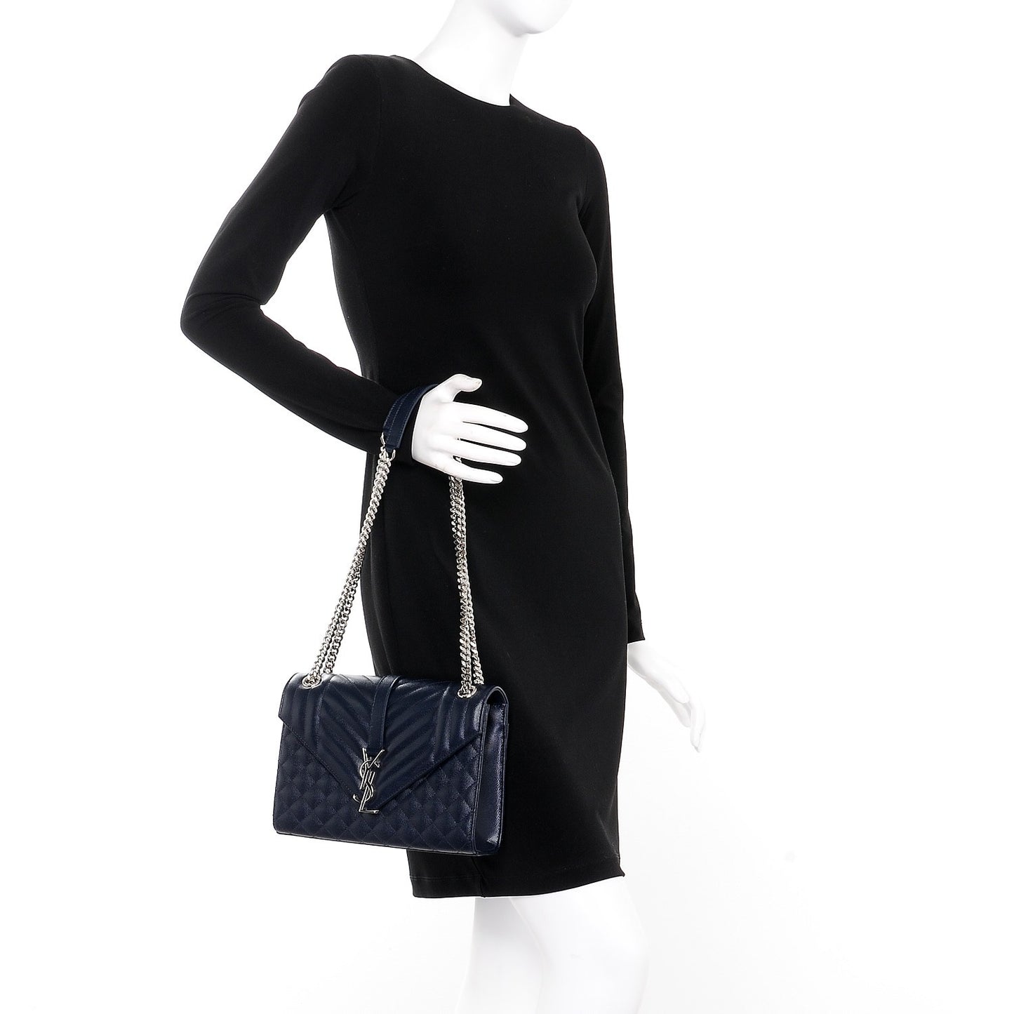 Grain De Poudre Textured Mixed Matelasse Triquilt Medium Monogram Satchel Deep Marine