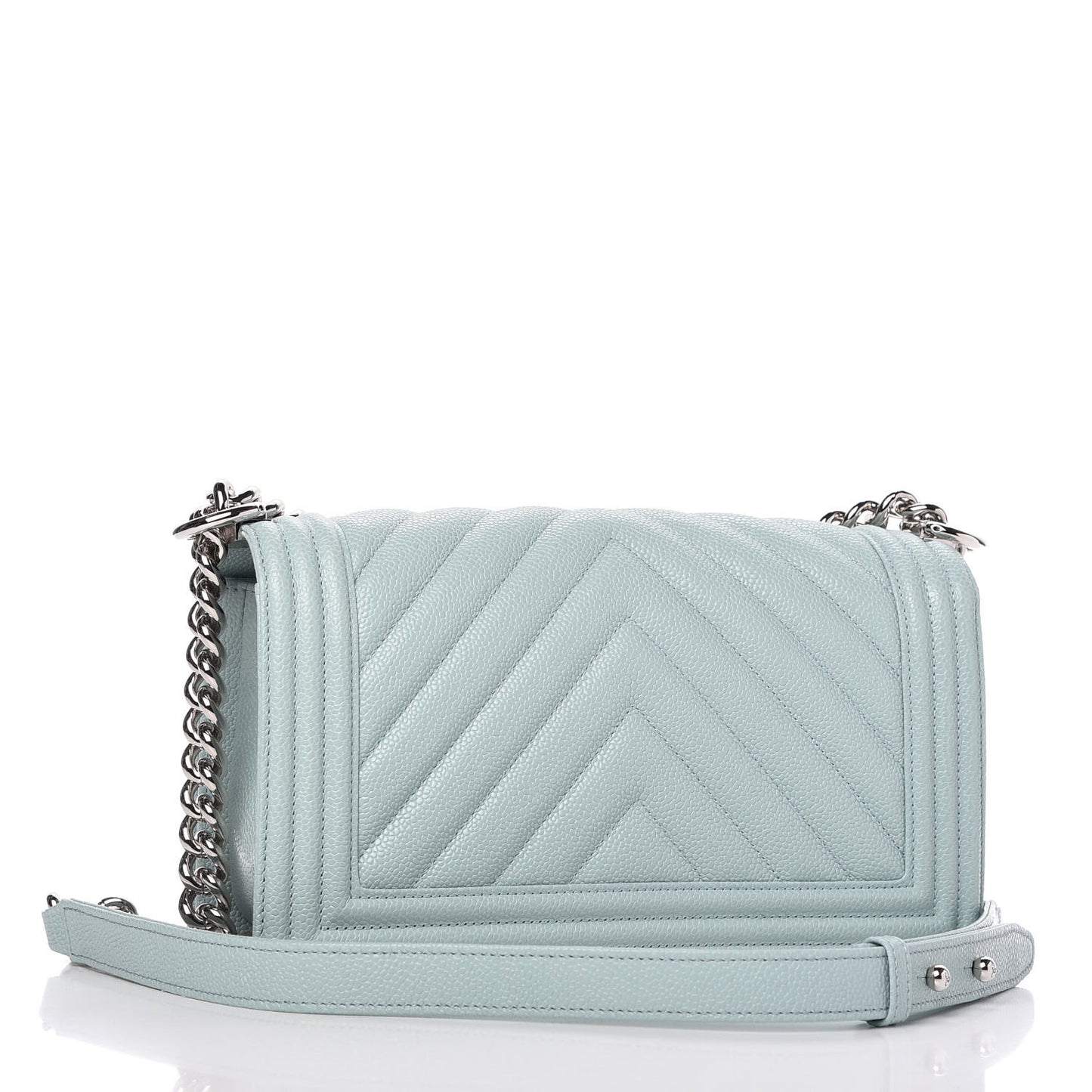 Caviar Chevron Quilted Medium Boy Flap Light Blue