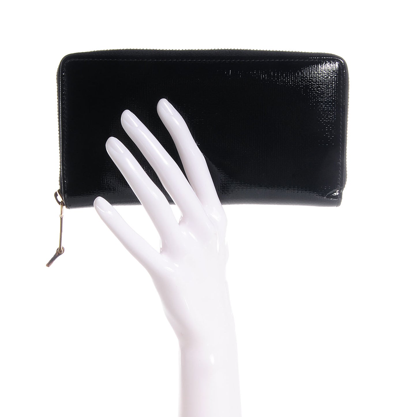 Patent Textured Leopard ChYc Zip Around Wallet Black