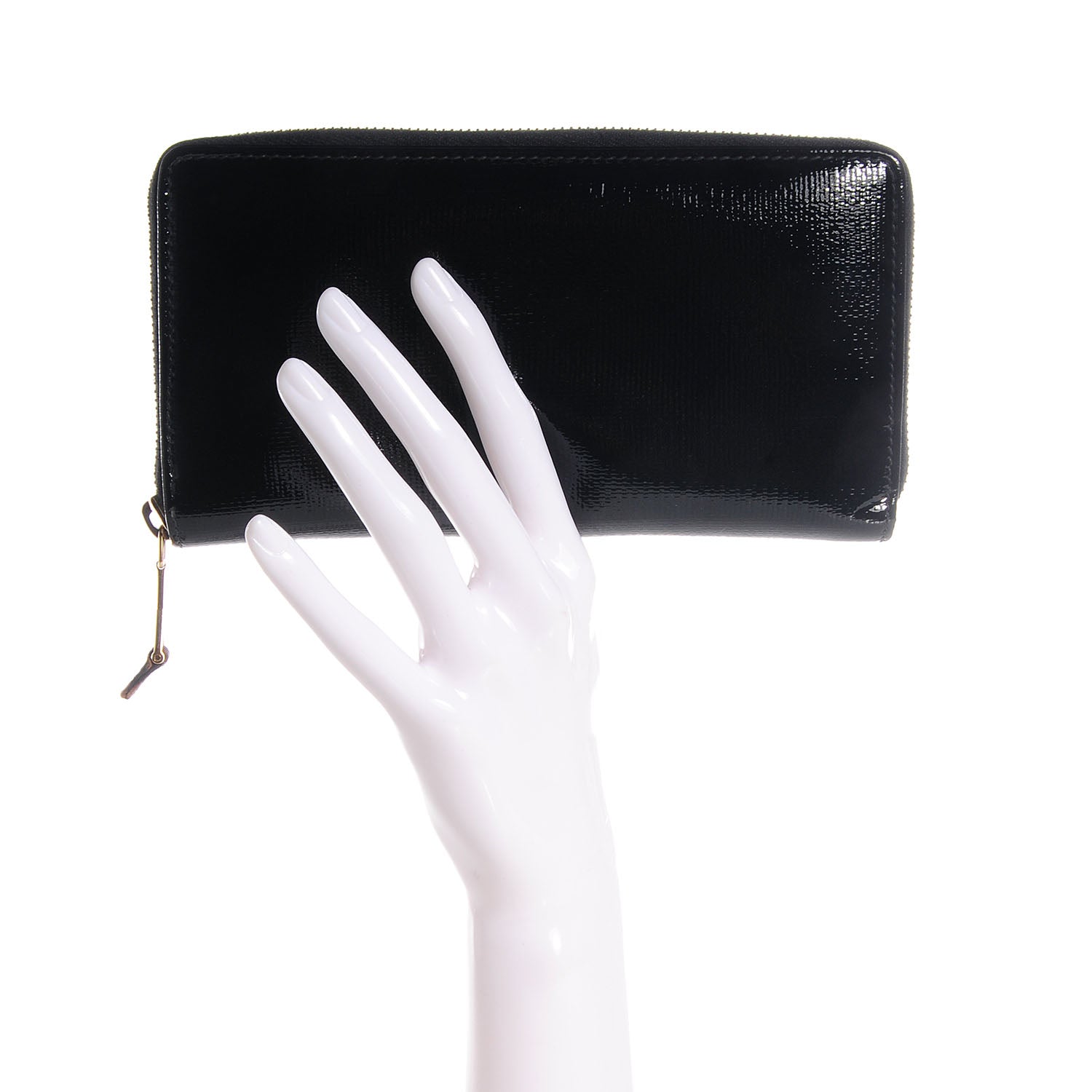 Saint Laurent Patent Textured Leopard ChYc Zip Around Wallet Black 2 of 8
