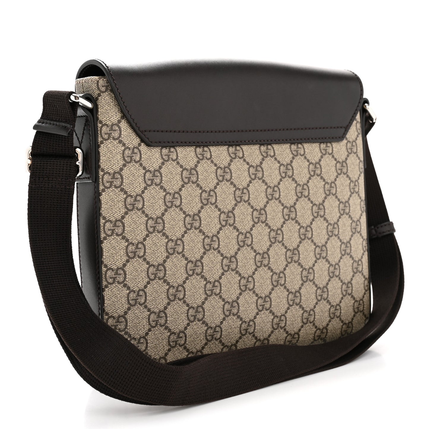 GG Supreme Monogram Selleria Calfskin Small Satchel Messenger Bag Beige Ebony Cocoa Dark Chocolate