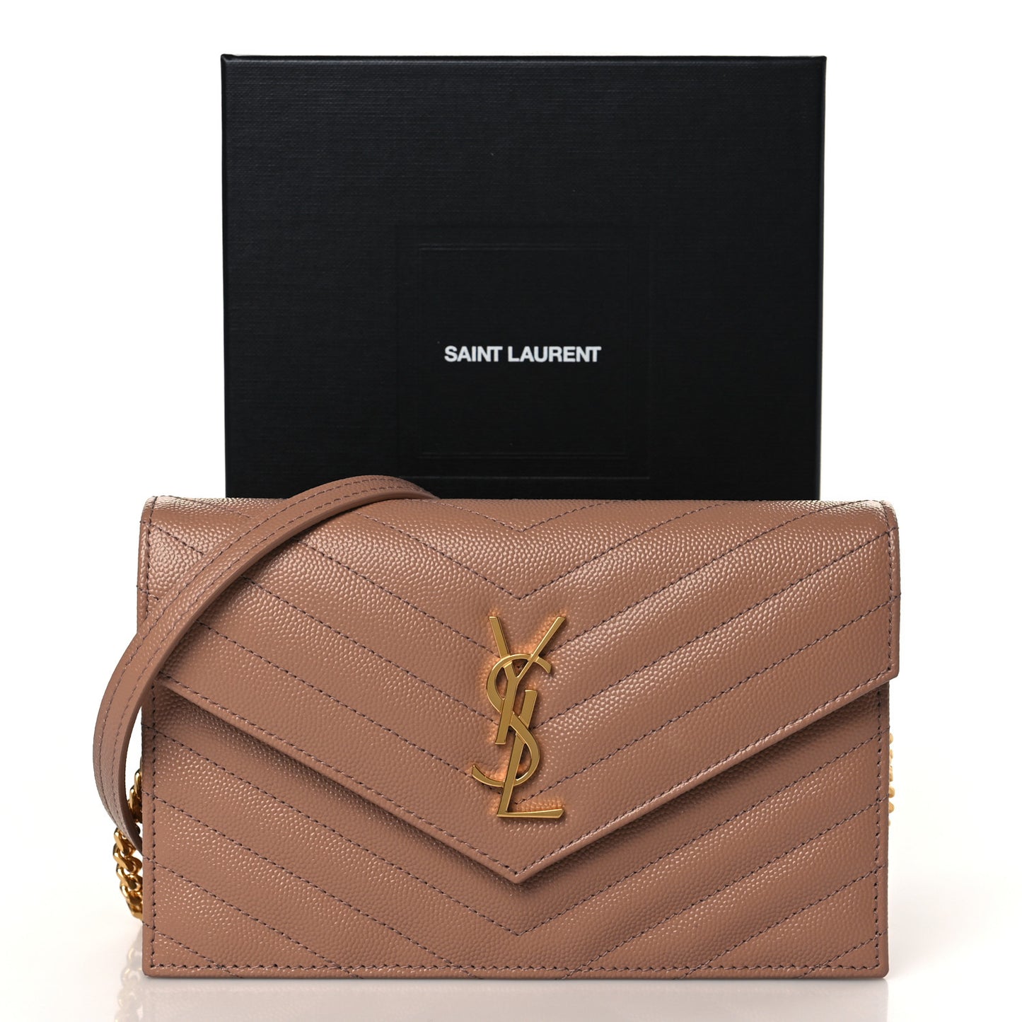 Grain De Poudre Matelasse Chevron Cassandre Envelope Chain Wallet Vintage Peach