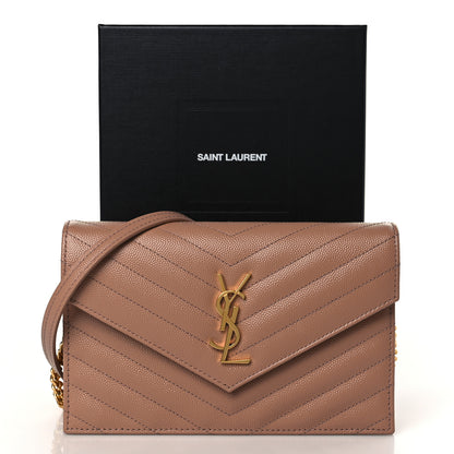Saint Laurent Grain De Poudre Matelasse Chevron Cassandre Envelope Chain Wallet Vintage Peach 9 of 9