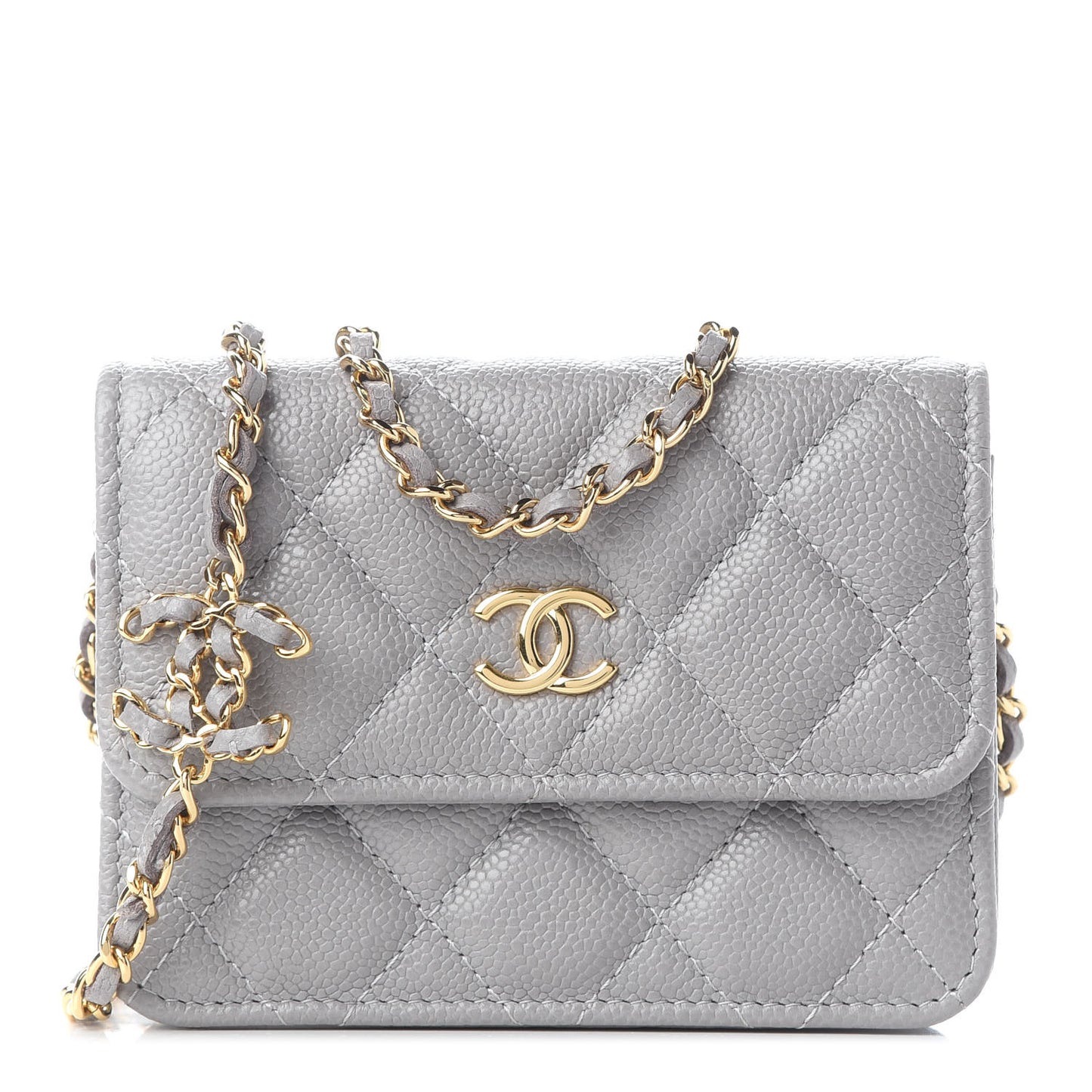 Caviar Quilted Miss Coco Clutch With Chain Grey