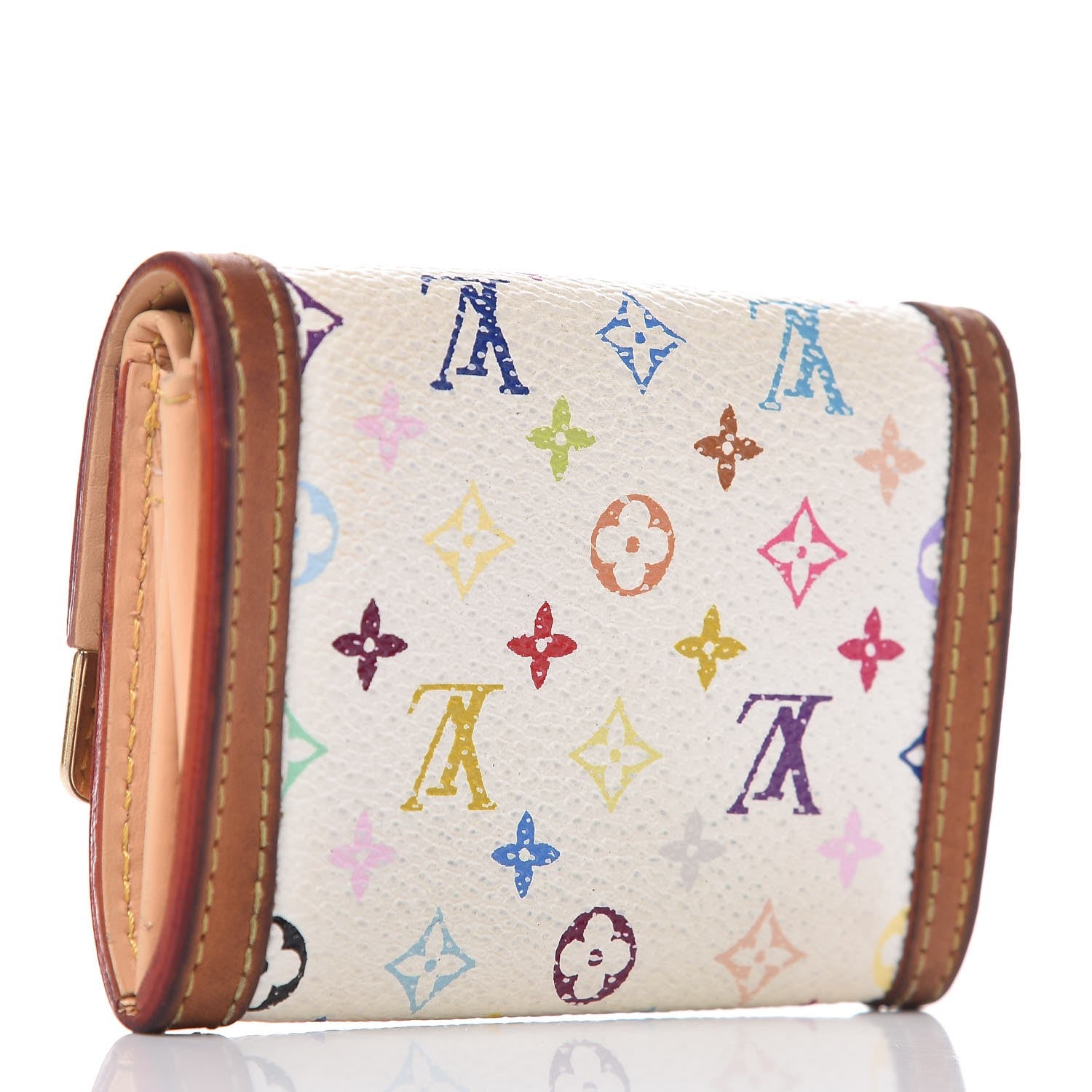 Louis Vuitton Monogram Multicolor Porte-Monnaie Plat Coin Purse White 3 of 12