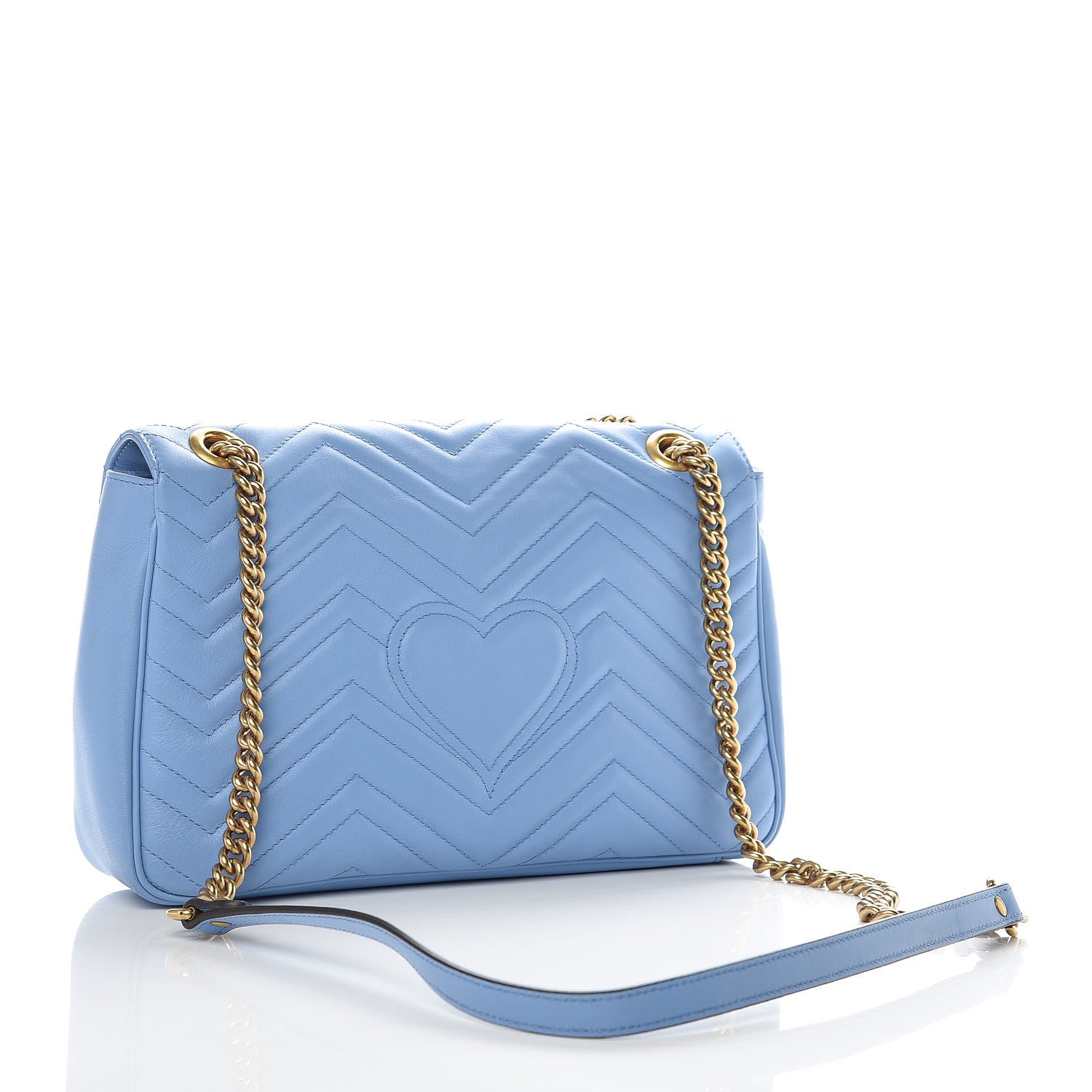 Gucci Calfskin Matelasse Medium GG Marmont Shoulder Bag Clear Sky Blue 3 of 9