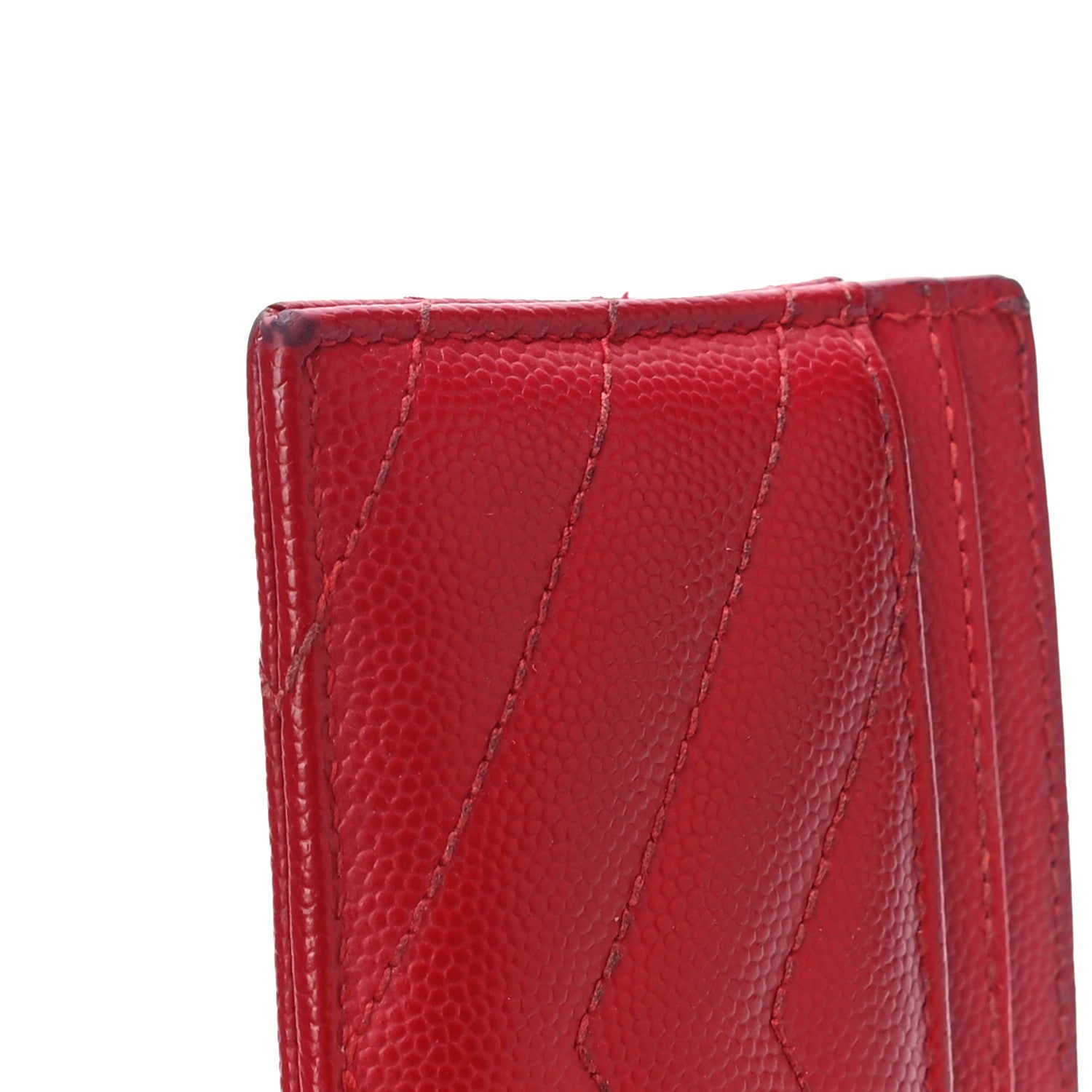 Saint Laurent Grain De Poudre Matelasse Chevron Monogram Credit Card Case New Red 16 of 18