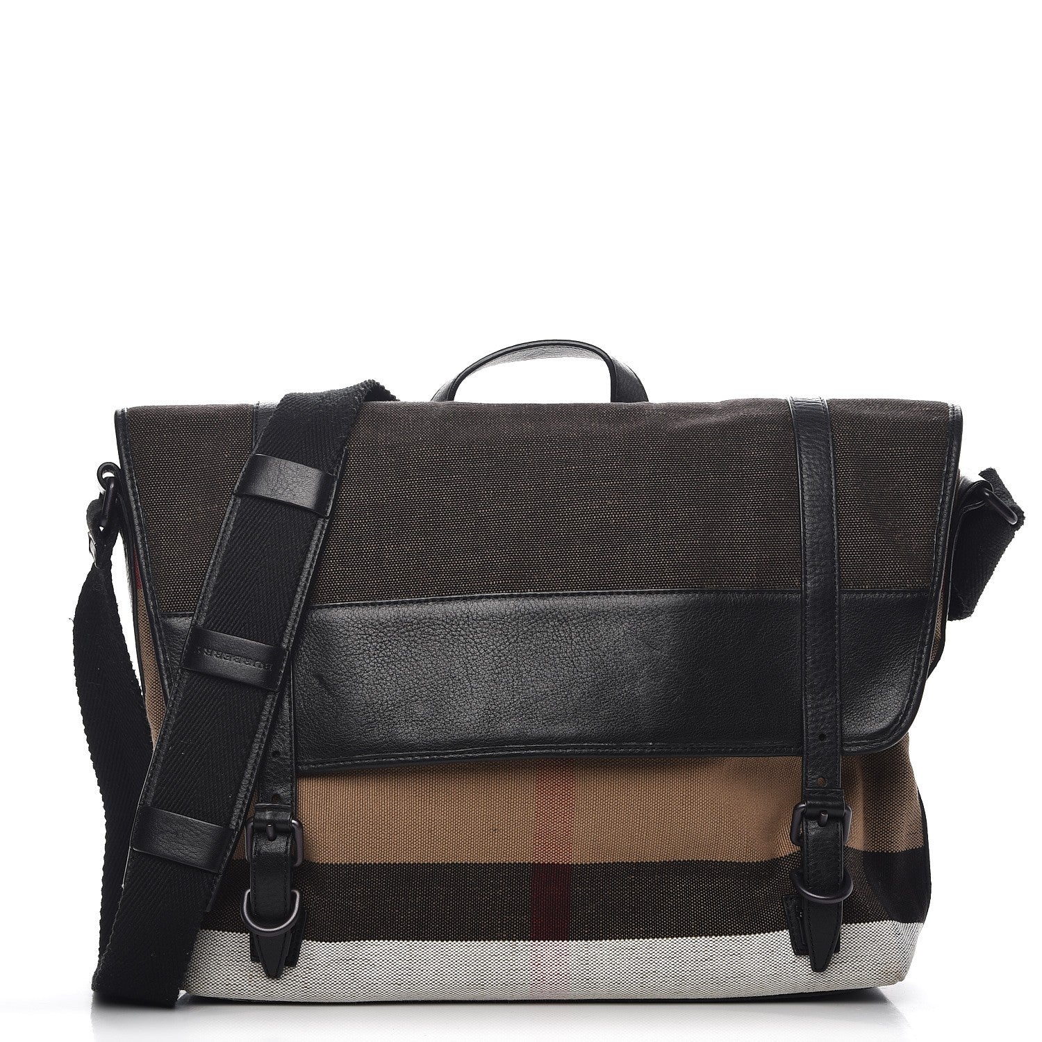 Burberry Brit Canvas Mega Check Grainy Calfskin Messenger Bag 1 of 8