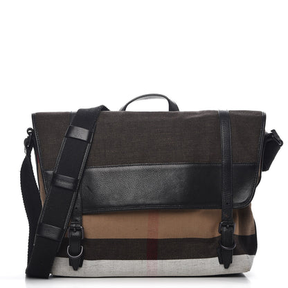 Burberry Brit Canvas Mega Check Grainy Calfskin Messenger Bag 1 of 8