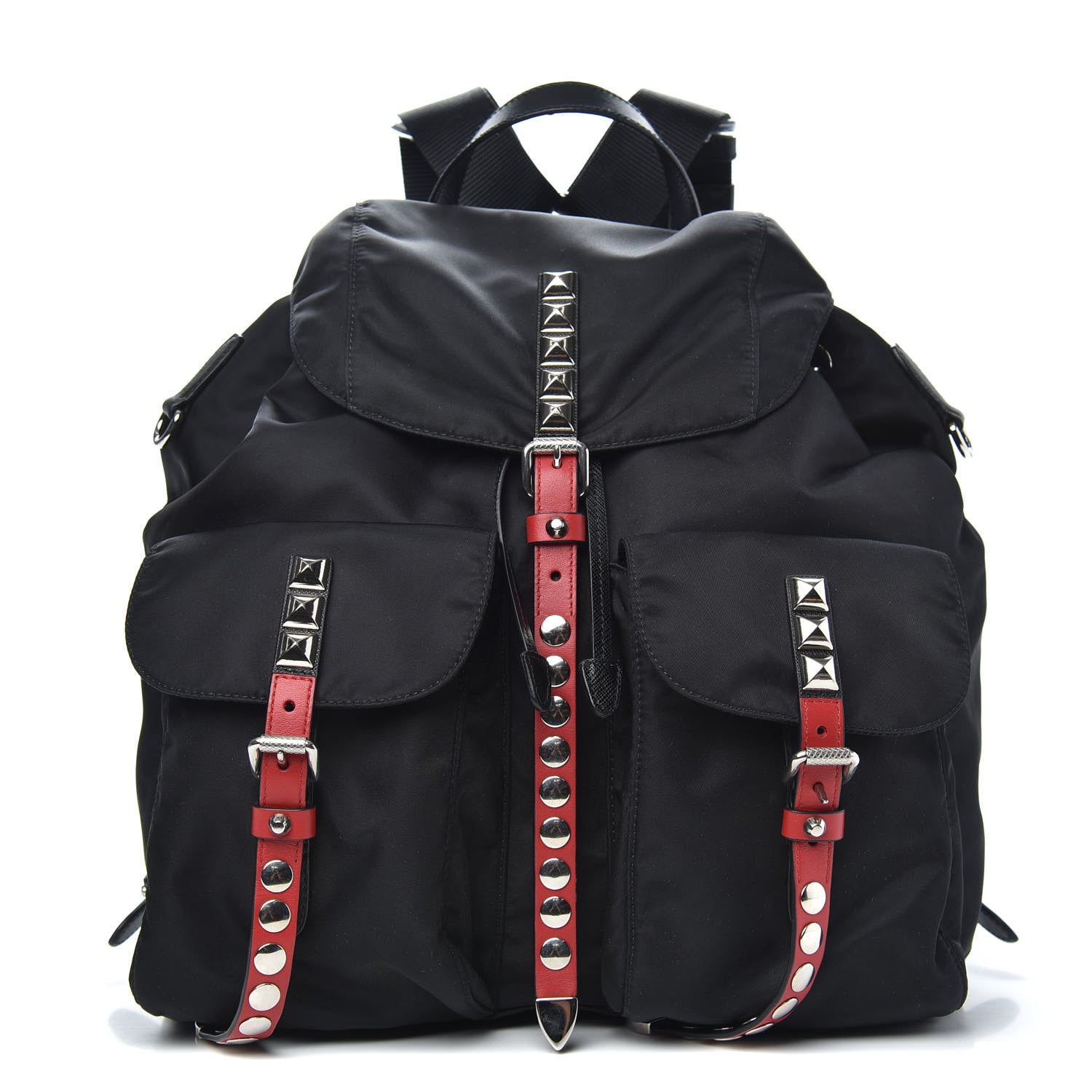 Prada Nylon New Vela Studded Backpack Black Fuoco 1 of 9