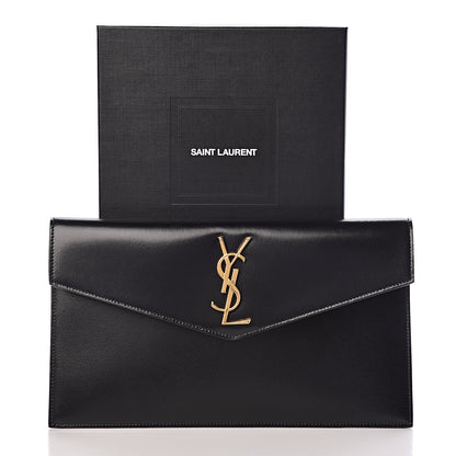 Saint Laurent Smooth Shiny Calfskin Monogram Uptown Pouch Black 9 of 9