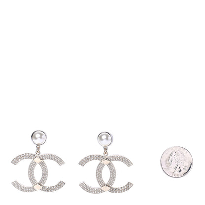 Chanel Crystal Pearl CC Drop Earrings Gold Silver 2 of 4