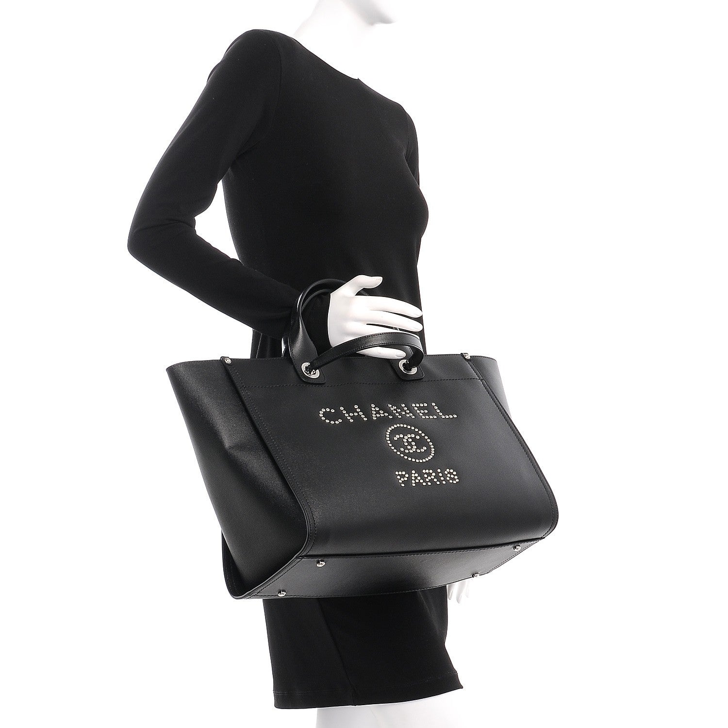 Chanel Caviar Medium Studded Deauville Tote Black 3 of 9
