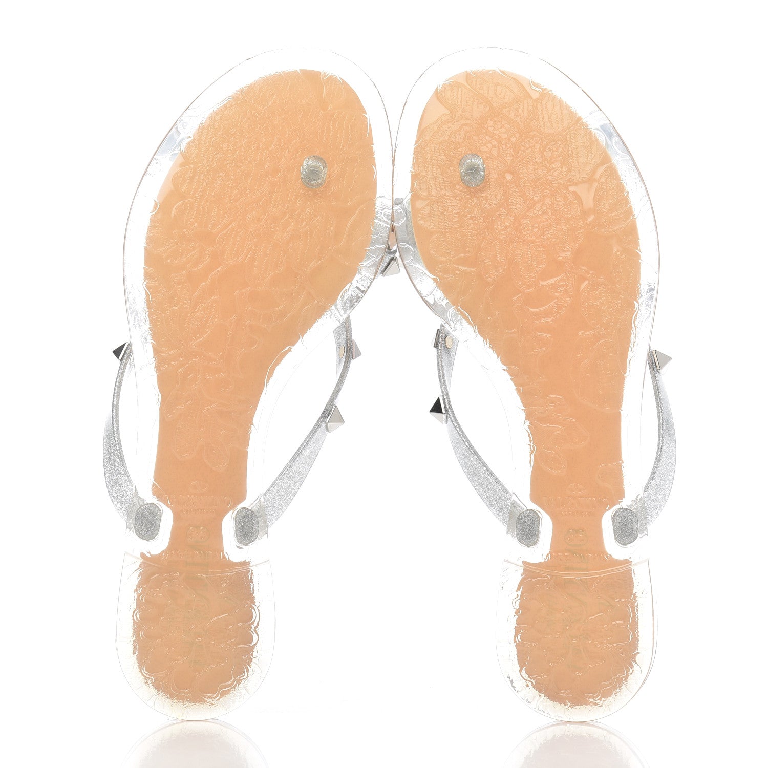 Valentino Garavani PVC Jelly Glitter Rockstud Bow Thong Sandals 36 Silver 5 of 8