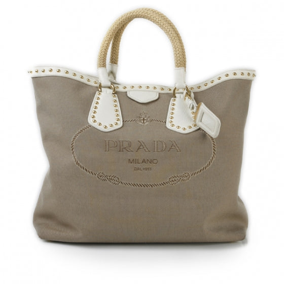 Jacquard Canvas Logo Studded Tote