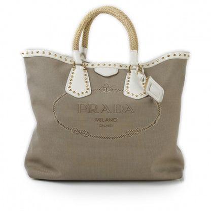 Prada Jacquard Canvas Logo Studded Tote 1 of 15