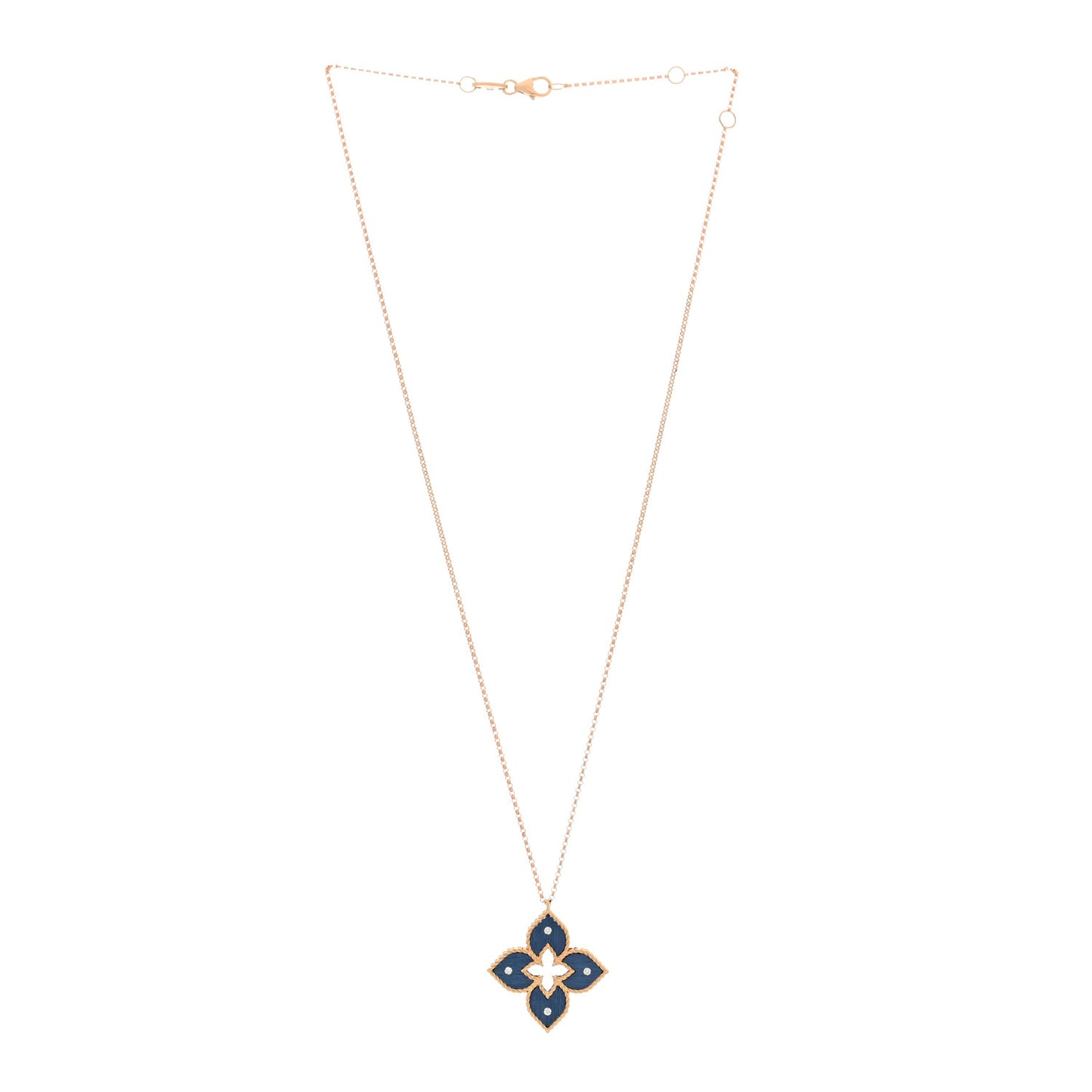 18K Rose Gold Diamond Blue Titanium Small Venetian Princess Flower Pendant Necklace