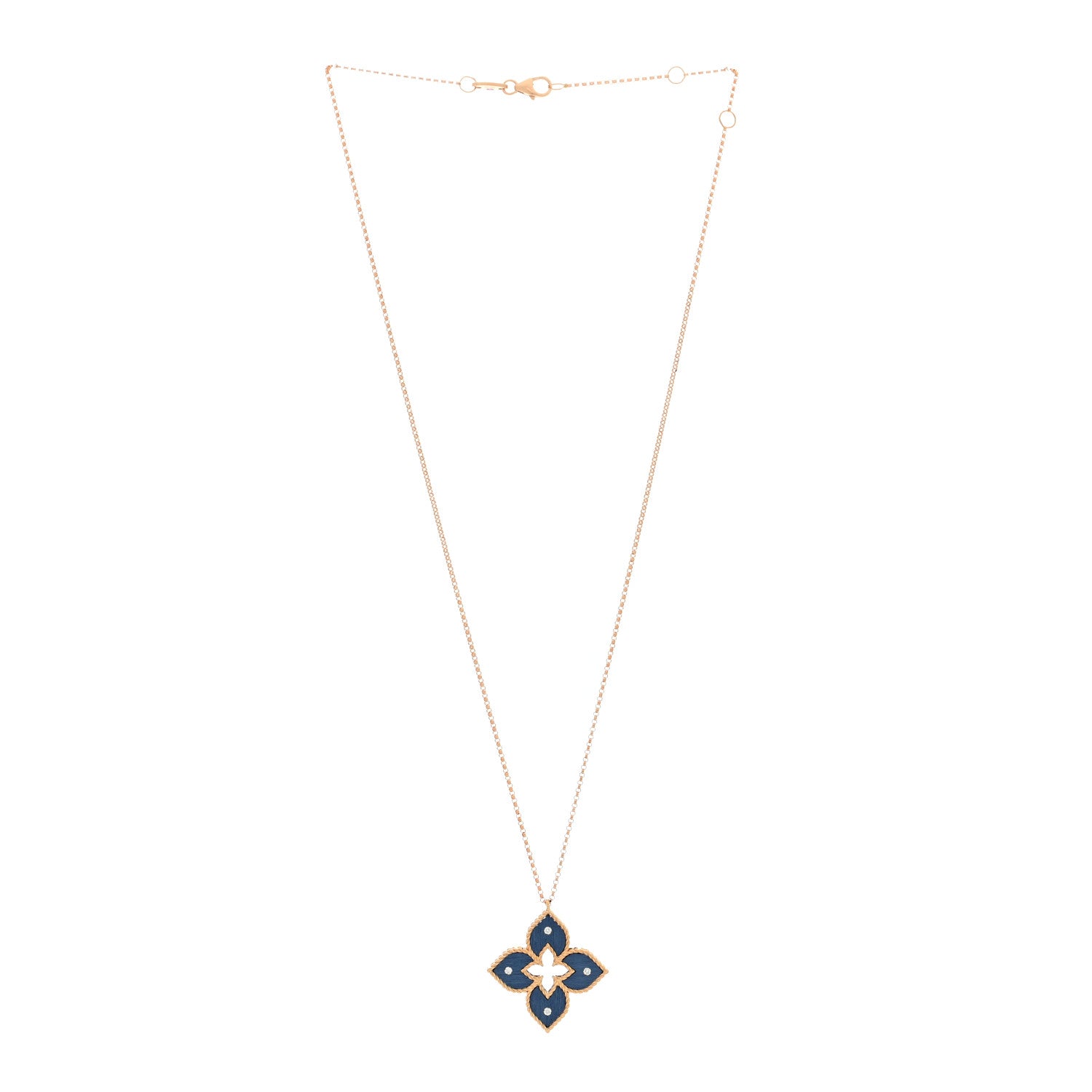 Roberto Coin 18K Rose Gold Diamond Blue Titanium Small Venetian Princess Flower Pendant Necklace 3 of 5