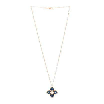 Roberto Coin 18K Rose Gold Diamond Blue Titanium Small Venetian Princess Flower Pendant Necklace 3 of 5