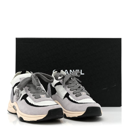 Chanel Mesh Suede Fabric Womens CC Sneakers 36.5 White Black Purple Dark Purple 10 of 10
