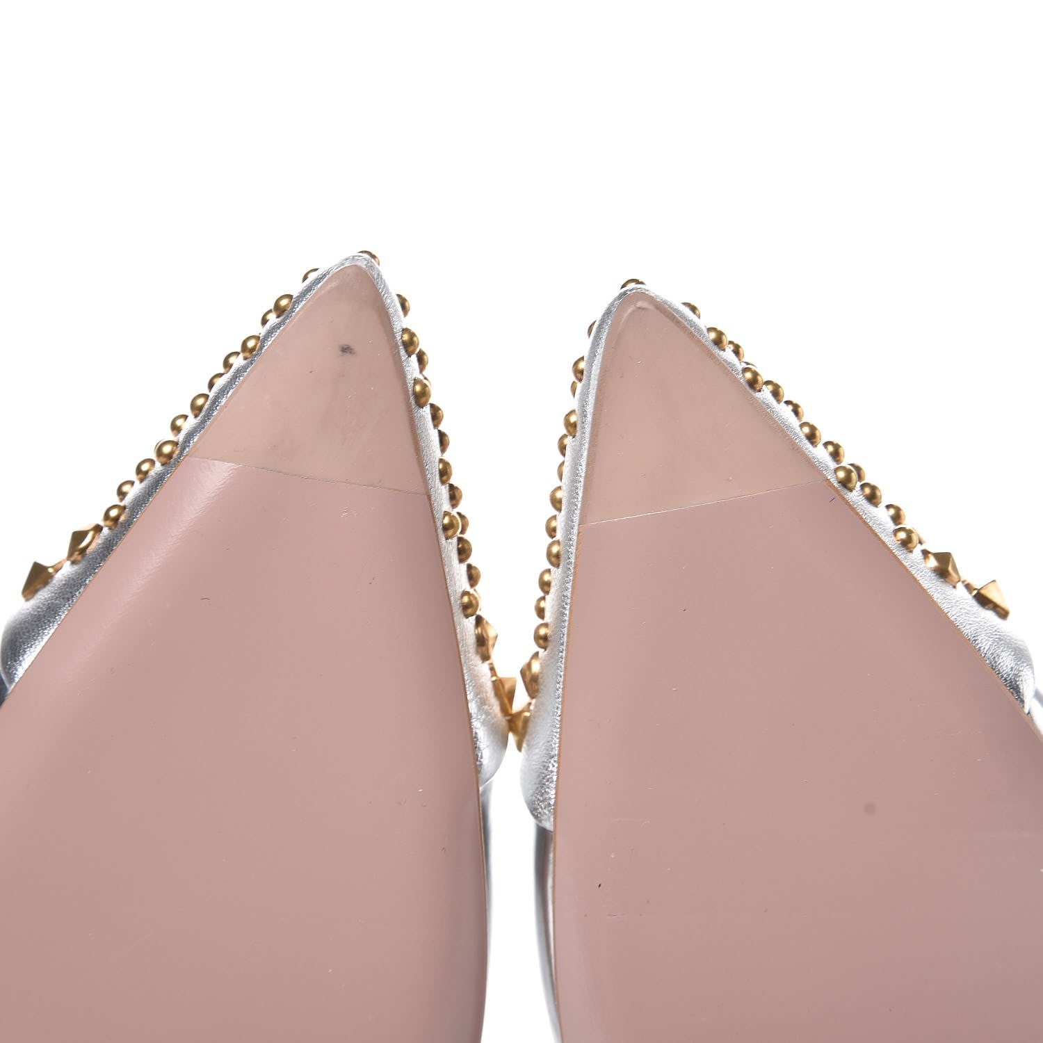 Gucci Metallic Nappa Studded Glow Light T-Strap Pumps 39 Silver 8 of 9