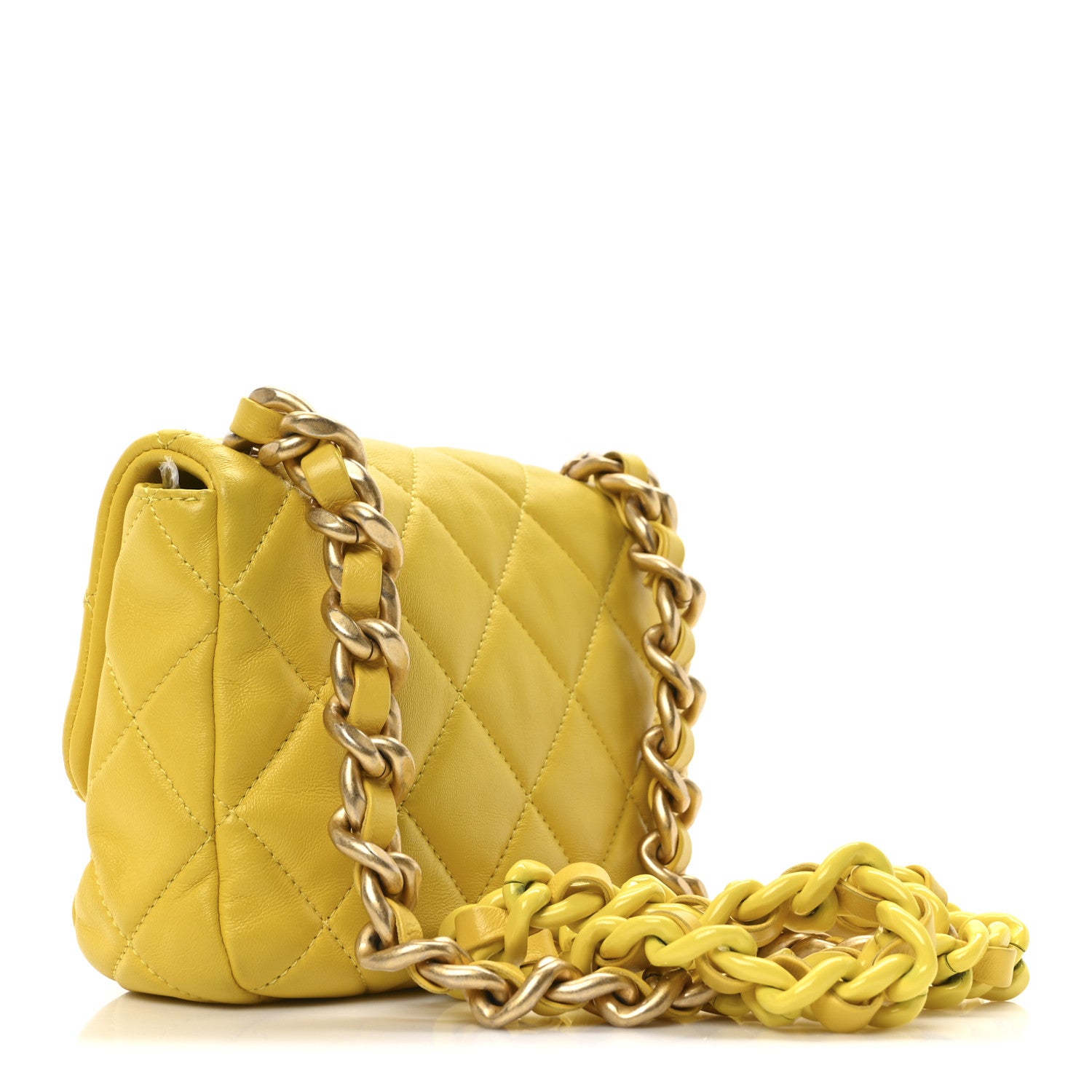 Chanel Lambskin Quilted Mini Lacquered Chain Flap Yellow 3 of 10