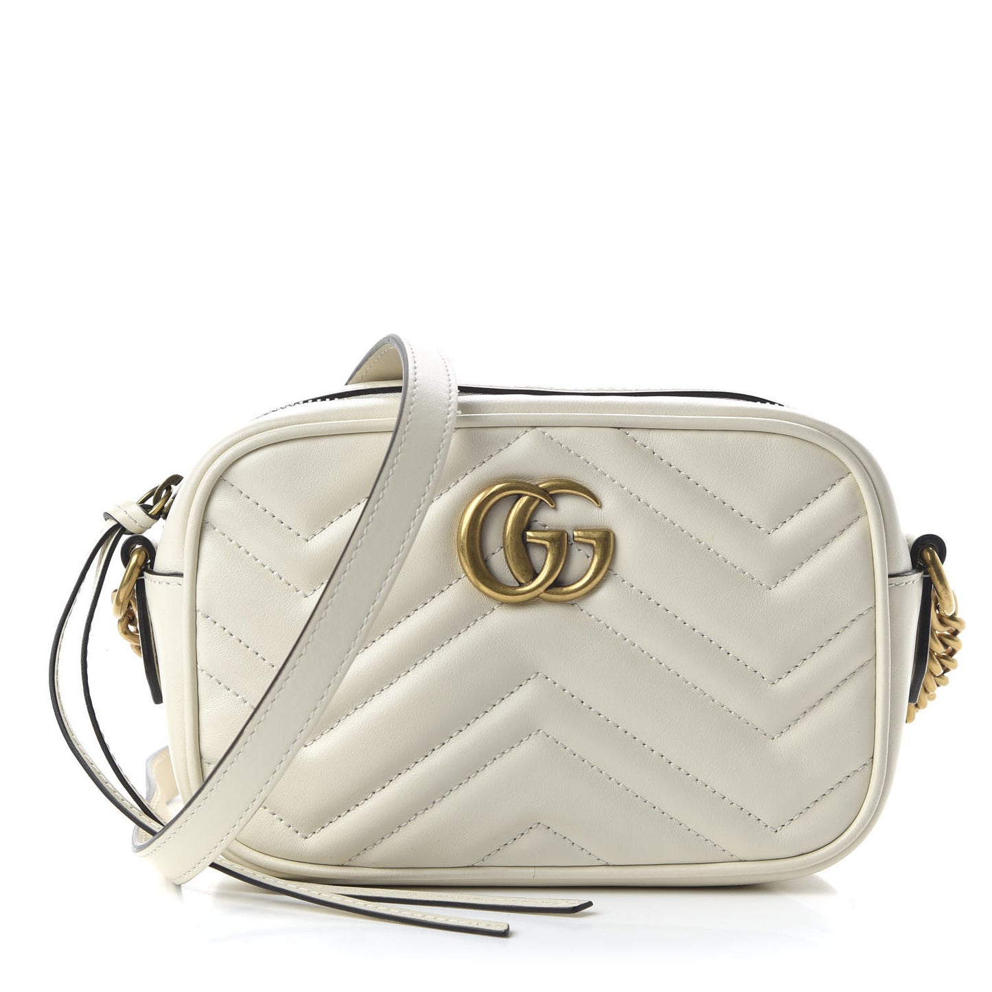 Calfskin Matelasse Mini GG Marmont Chain Shoulder Bag White