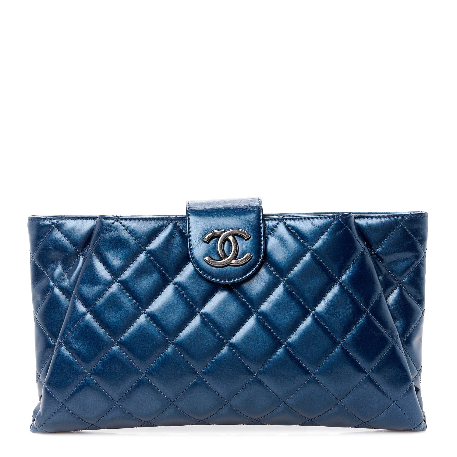 Chanel Glazed Calfskin Quilted Coco Pleats Clutch Navy 1 of 12