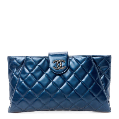 Chanel Glazed Calfskin Quilted Coco Pleats Clutch Navy 1 of 12