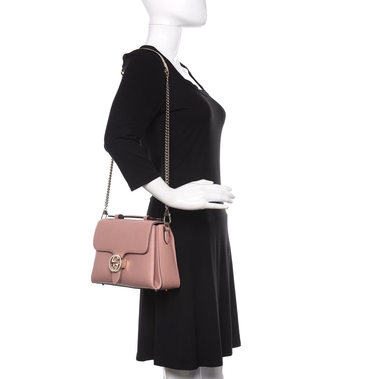 Dollar Calfskin Interlocking G Top Handle Shoulder Bag Soft Pink