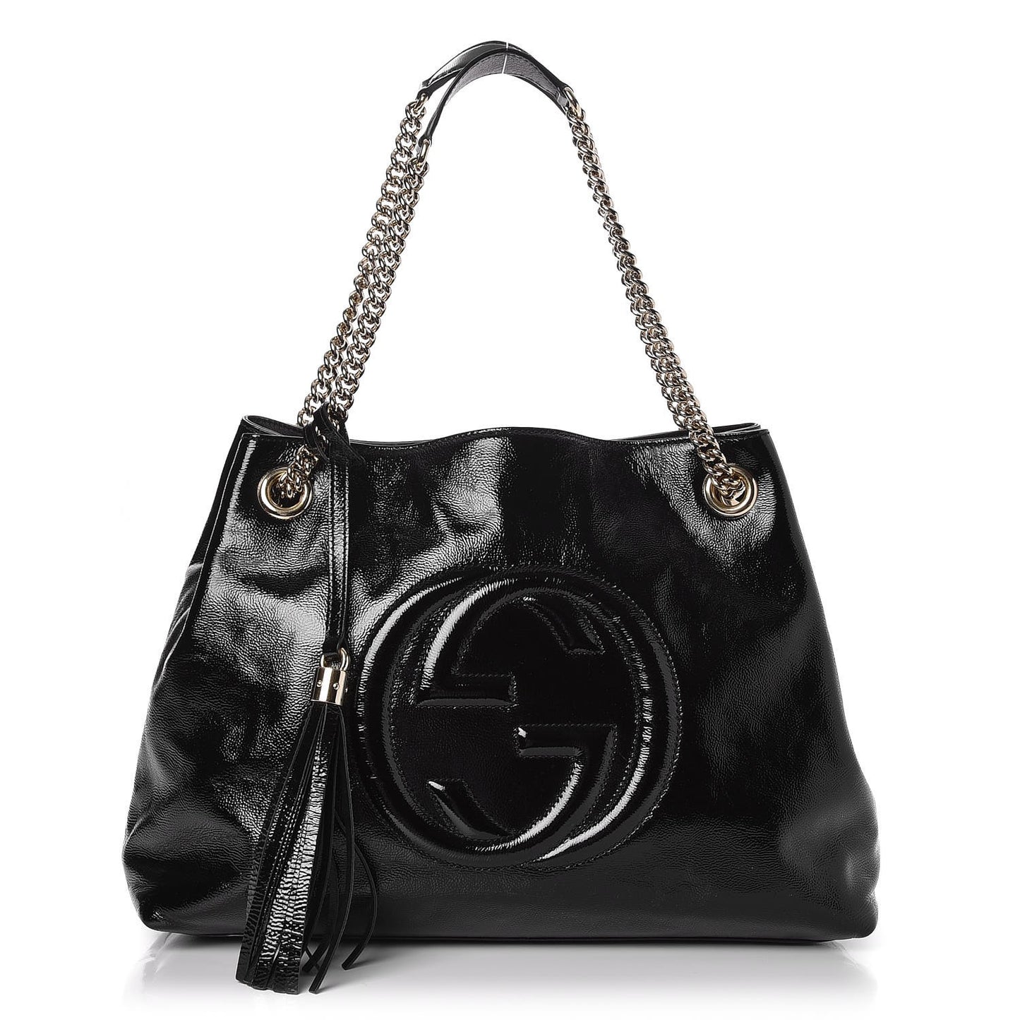 Patent Medium Soho Chain Shoulder Bag Black