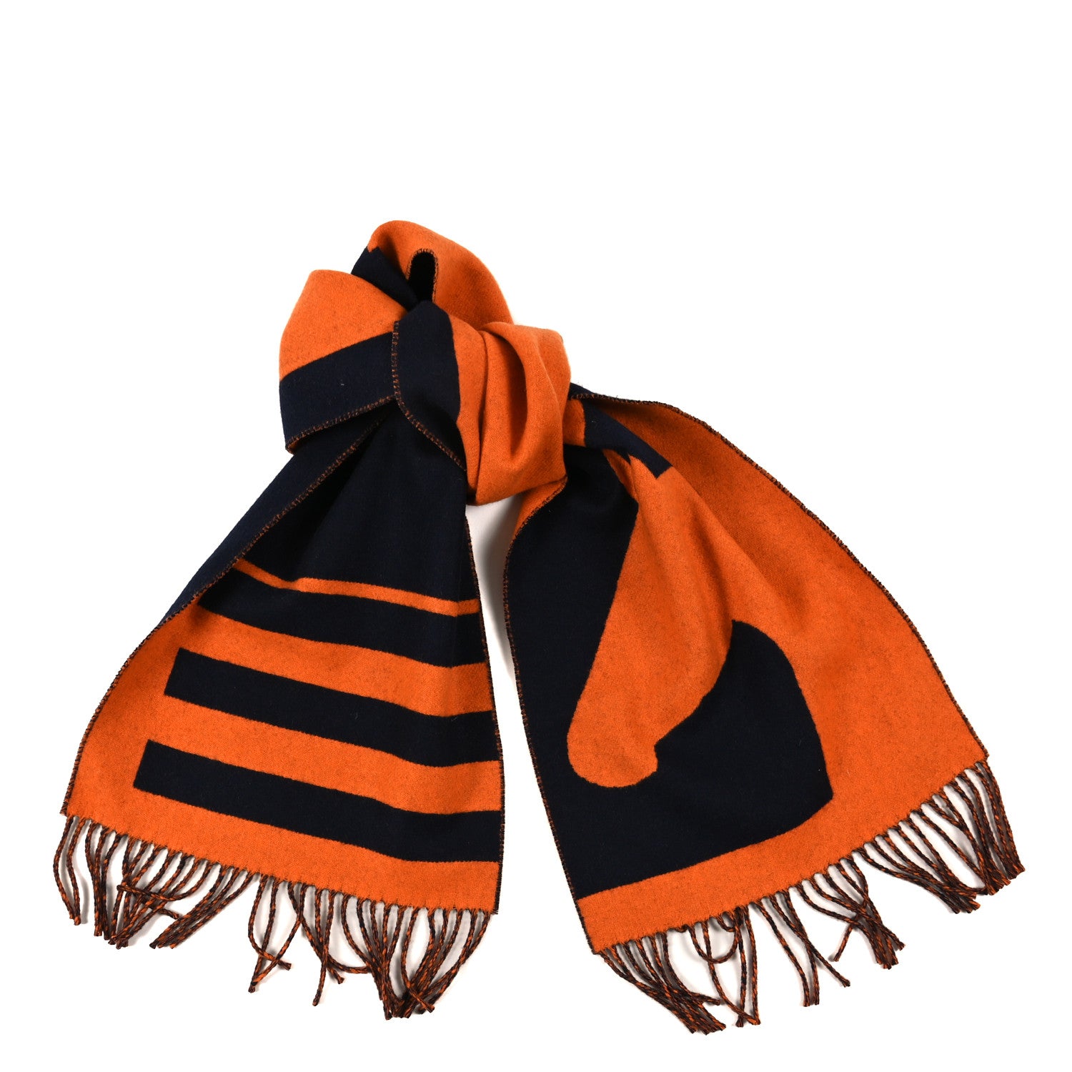 Hermes Cashmere Casaque Love Story Muffler Marine Orange 1 of 4