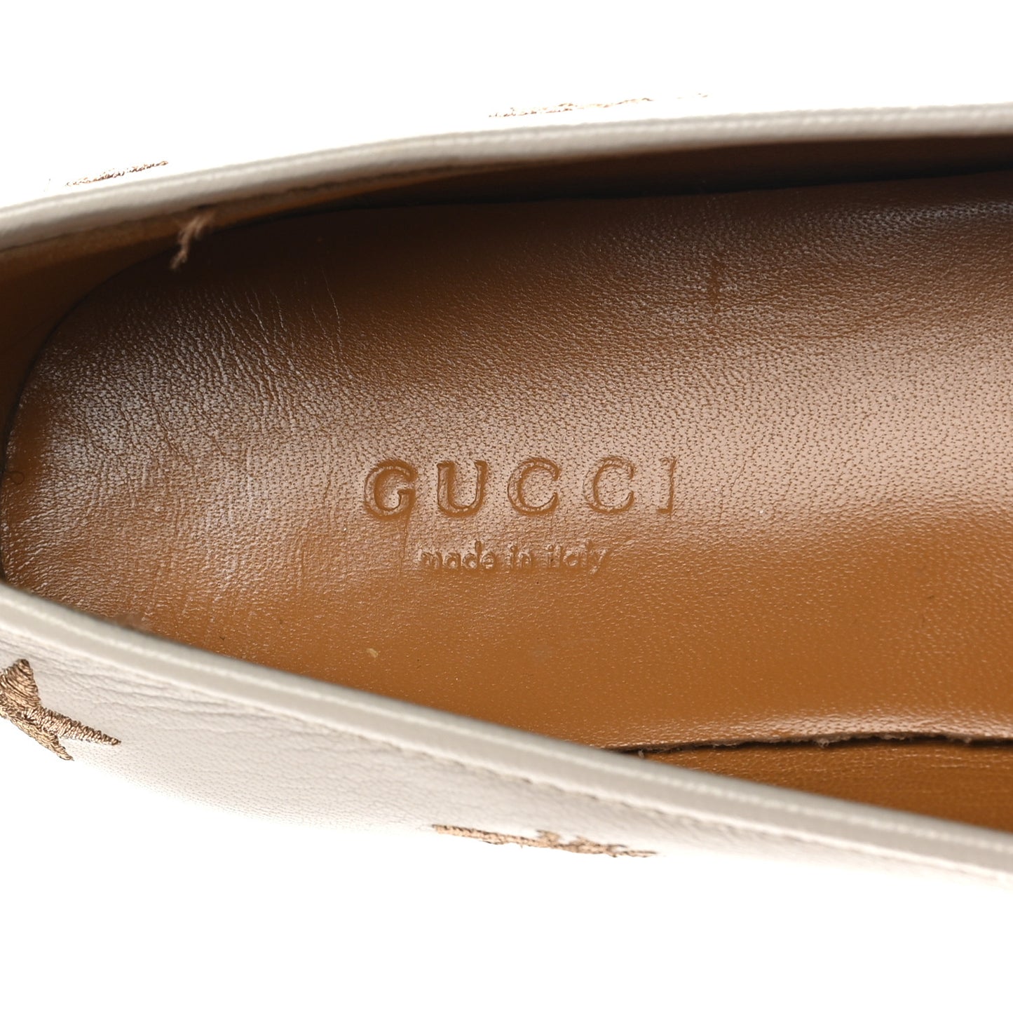 Goatskin Bee Star Embroidered Womens Jordaan Loafers 37.5 Mystic White