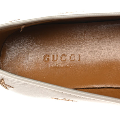 Gucci Goatskin Bee Star Embroidered Womens Jordaan Loafers 37.5 Mystic White 8 of 9