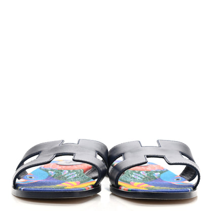 Hermes Calfskin Toucans de Paradis Oran Sandals 40 Bleu Indigo 2 of 9