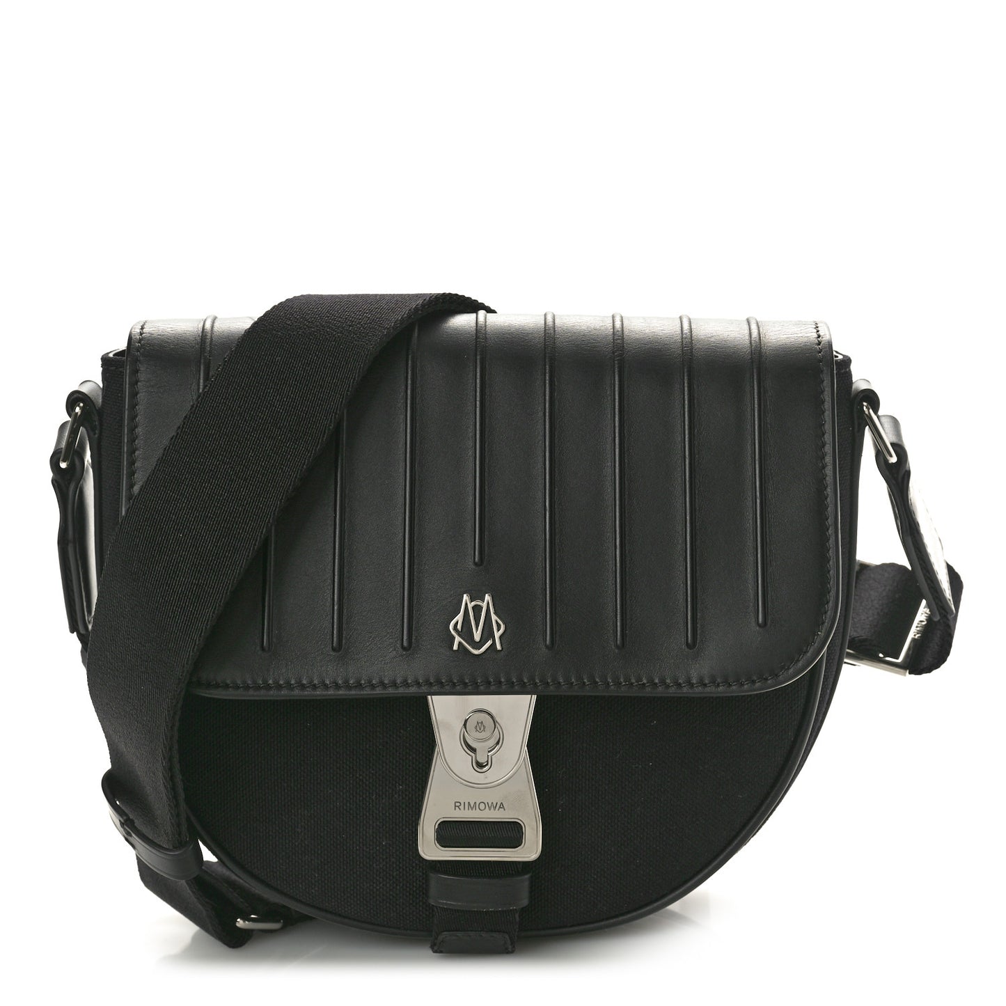 Calfskin Canvas Never Still Crossbody Flap Bag Black