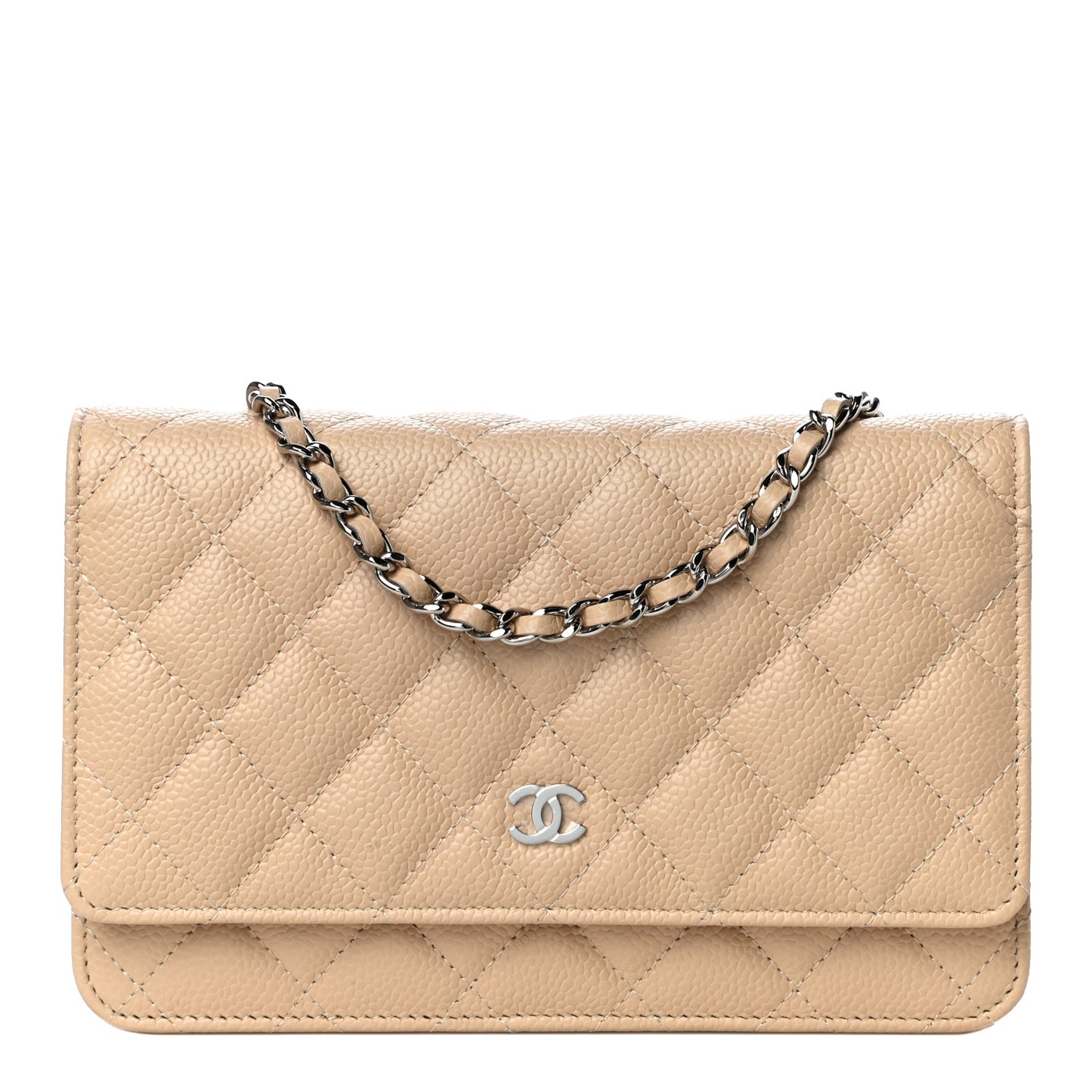 Caviar Quilted Wallet On Chain WOC Beige