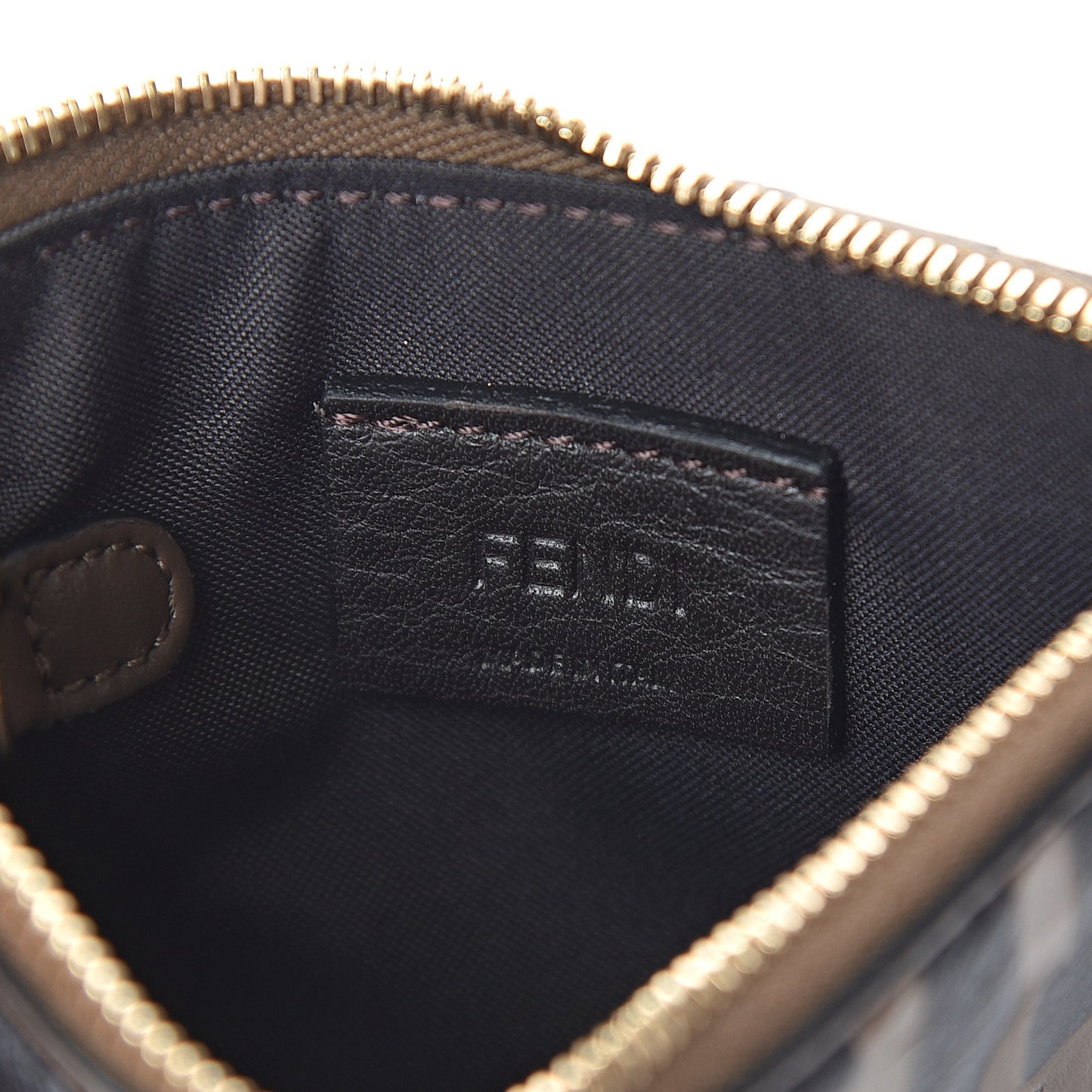 Vitello Soft F is Fendi Bi-Color FF 1974 Embossed Key Case Pouch Maya Black