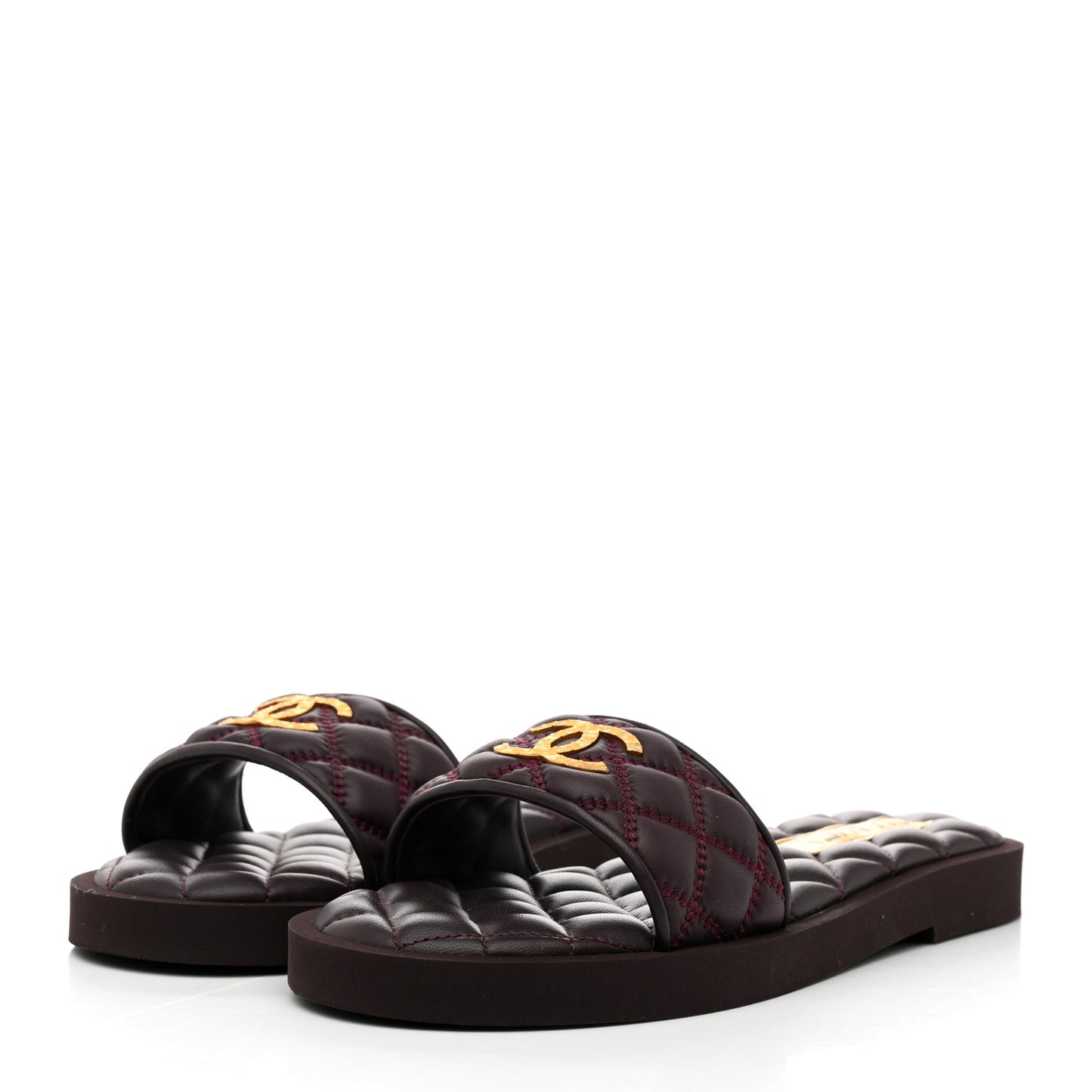 Lambskin Quilted Textured CC Mules Sandals 36.5 Burgundy