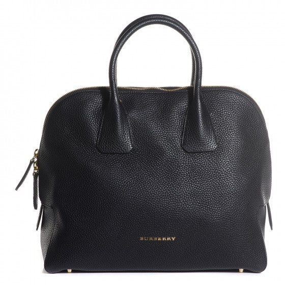 London Grainy Calfskin Medium Greenwood Bowling Bag Black