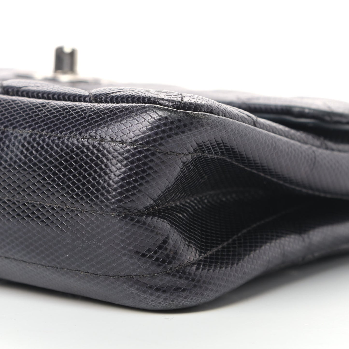 Metallic Calfskin Quilted Single Flap Black