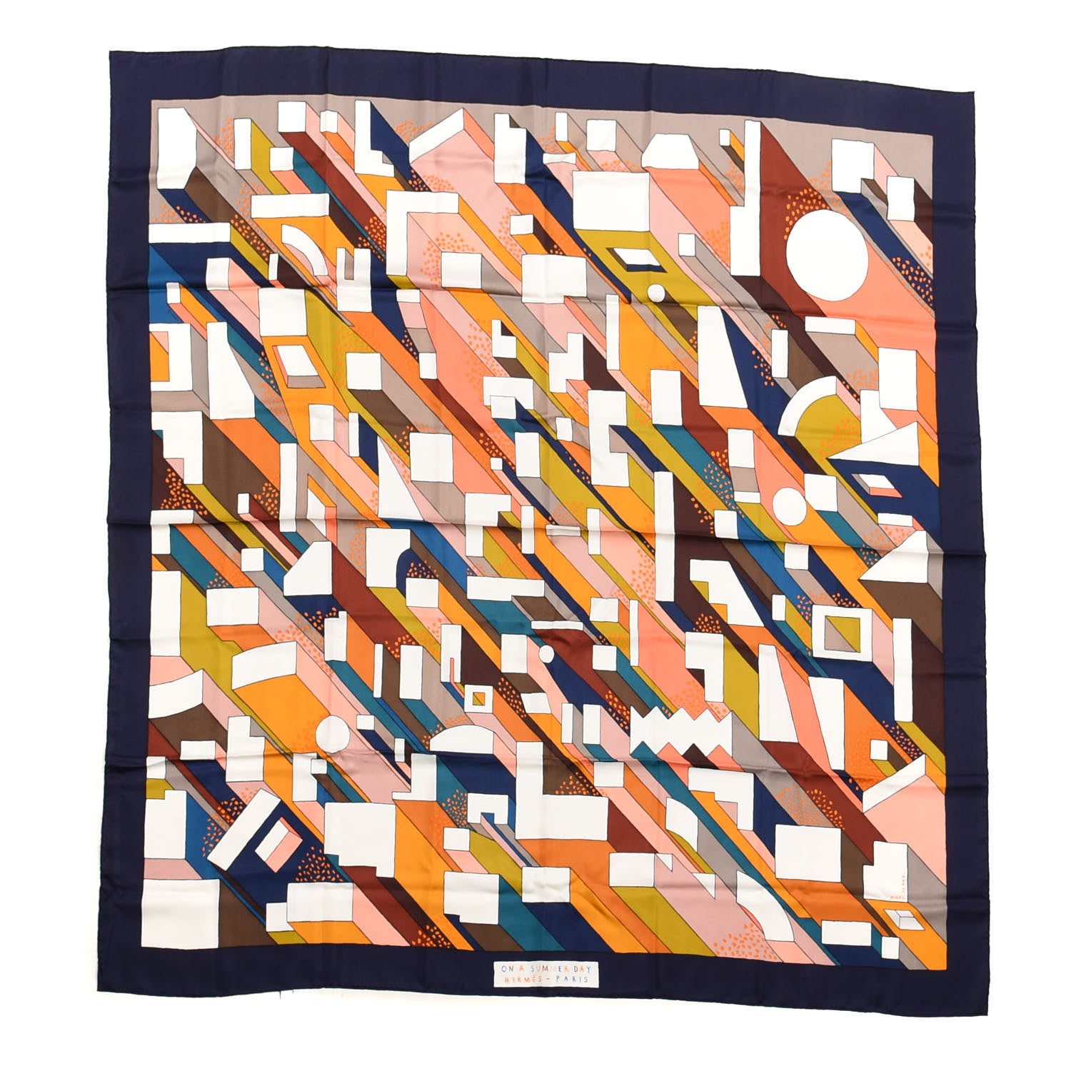 Hermes Silk On a Summer Day Shawl 140 Marine Saumon Multicolor 1 of 4