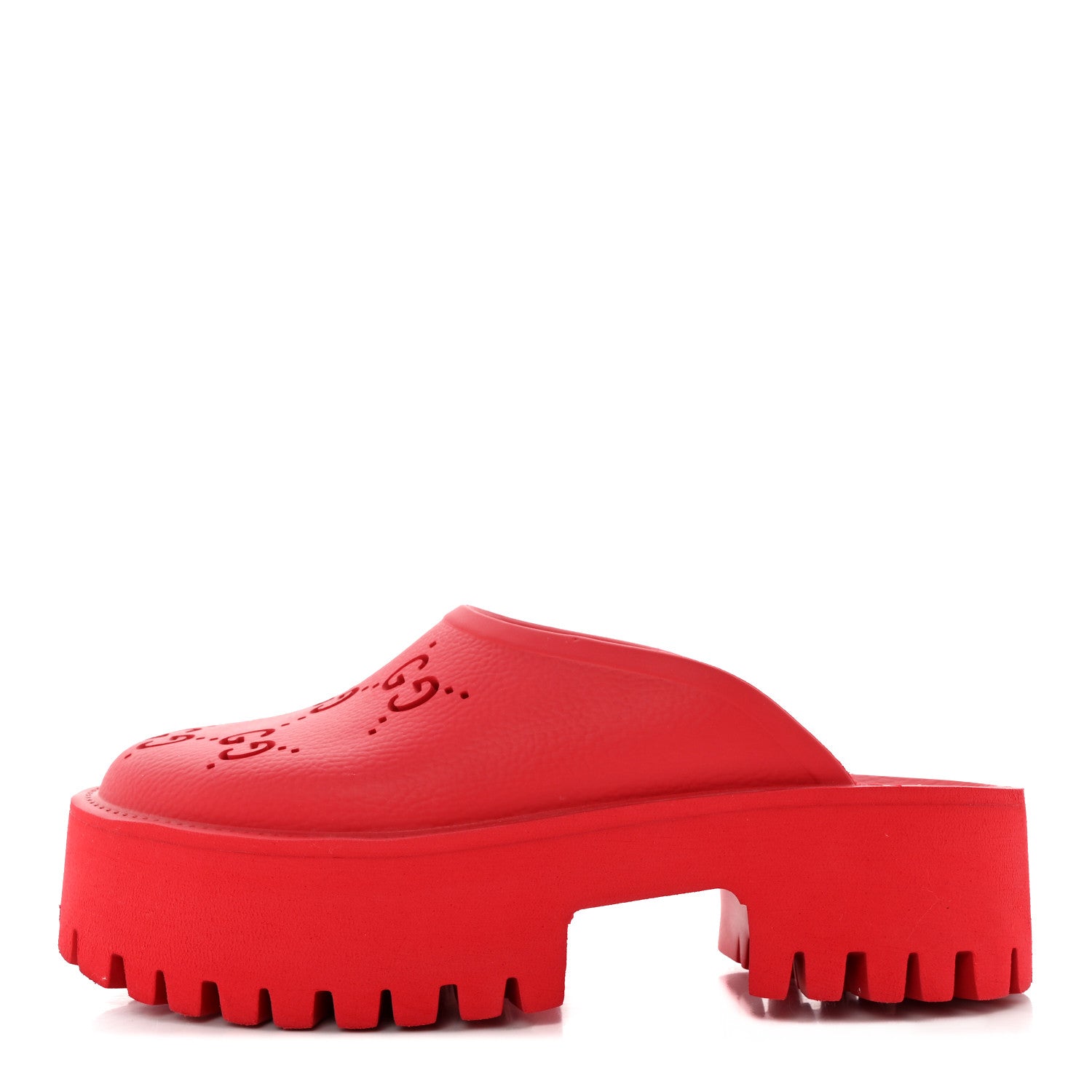 Gucci Rubber GG Monogram Perforated Elea Platform 55mm Lug Sole Sandals 37 Deep Coral 1 of 12