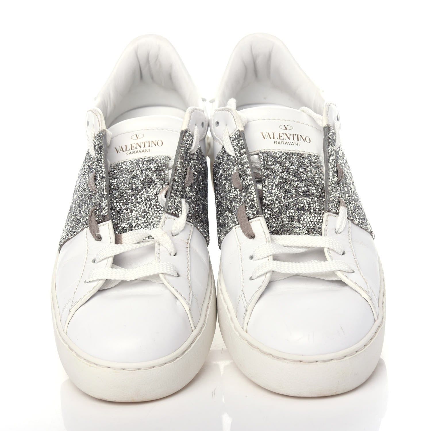 Valentino Garavani Calfskin Glitter Rockstud Open Sneakers 39 White Silver 5 of 11