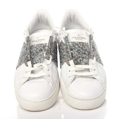 Valentino Garavani Calfskin Glitter Rockstud Open Sneakers 39 White Silver 5 of 11