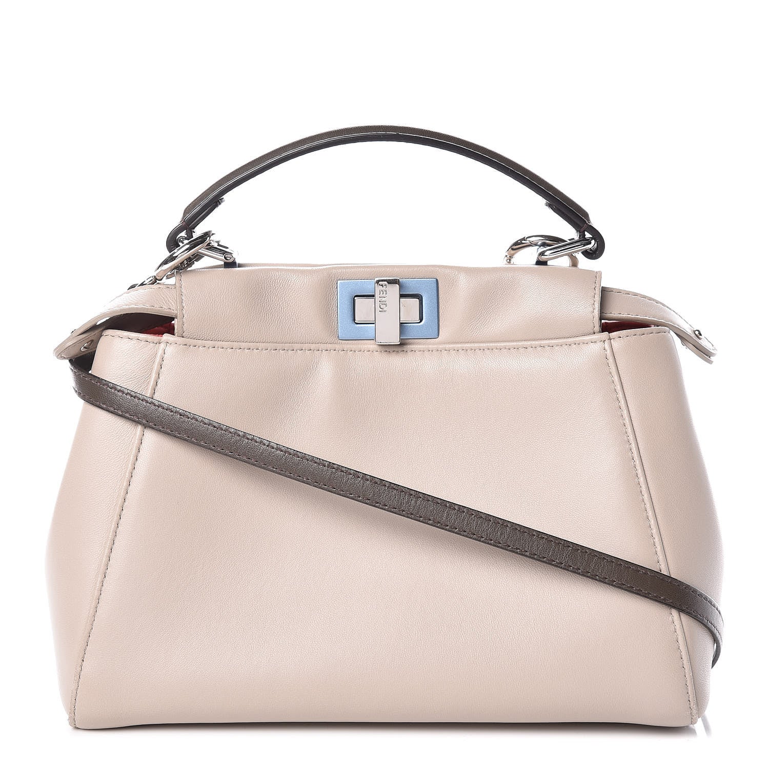 Fendi Nappa Colorblock Mini Peekaboo Iconic Satchel Grigio Polvere Carbone Bloody Mary 1 of 10